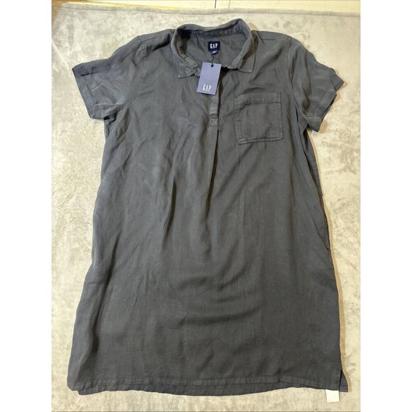 GAP Women’s Shirt Dress XXL Navy Shadow Gray Short Sleeve Collared Pocket NWT - Picture 2 of 11